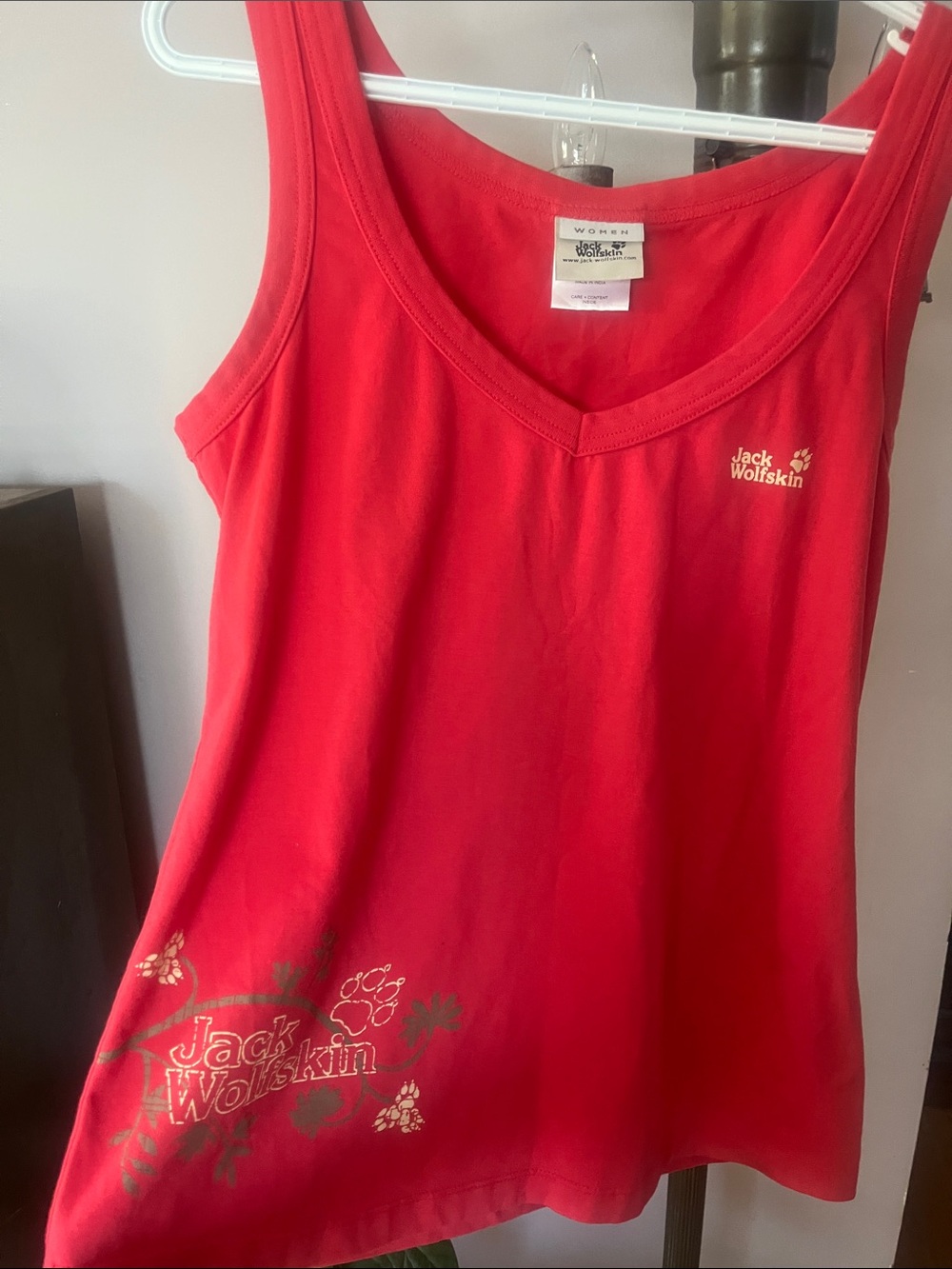 Jack Wolfskin Vibrant Red V-Neck Tank with Logo Print